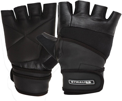 

Strauss Leather with Wrist Wrap Gym & Fitness Gloves (, Black
