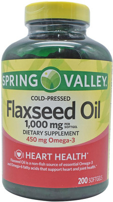 

Spring Valley Valley Cold-Pressed Flaxseed Oil 1000mg Dietary Supplement - 200 Softgels(1000 mg)