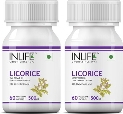 

Inlife Licorice Root Extract (Yastimadhu)500 mg - 60 Vegetarian Capsules (2 Pack)(120 No)