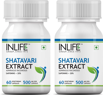 

Inlife Shatavari Extract Asparagus Recemosus(Saponins>20%)500 mg-60 Veg Capsules (2 pack)(120 No)