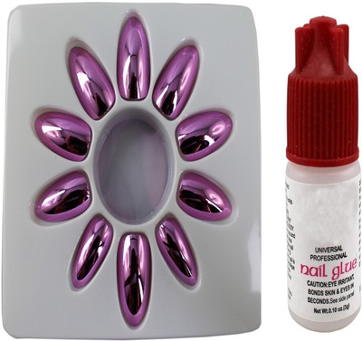 

Ear Lobe & Accessories Glossy Full Cover 24 Nails With Glue(Pink) Pink(Pack of 12)
