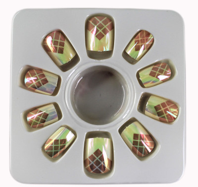 

Ear Lobe & Accessories Mirror Finish Glossy Full Cover 24 Nails With Glue Multicolour(Pack of 12)