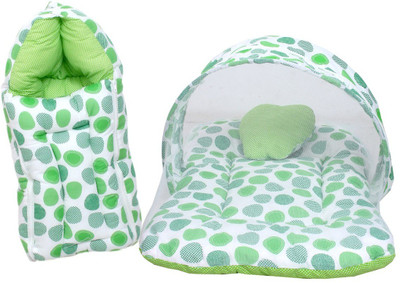 RBC RIYA R green dot combo combo of net bed and sleeping bag crib(Fabric, Green)