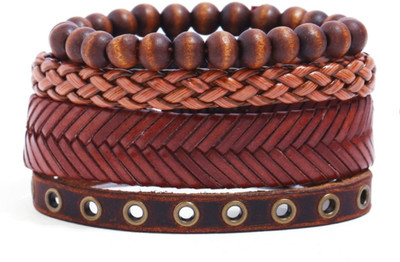 Tinera Trends Leather Bracelet Set(Pack of 4)