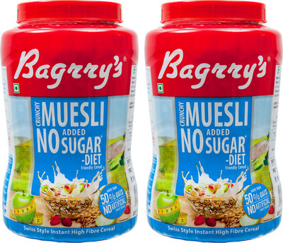 

Bagrry's Crunchy Muesli No Added Sugar Pack of 2(2000 g, Plastic Bottle, Pack of 2)