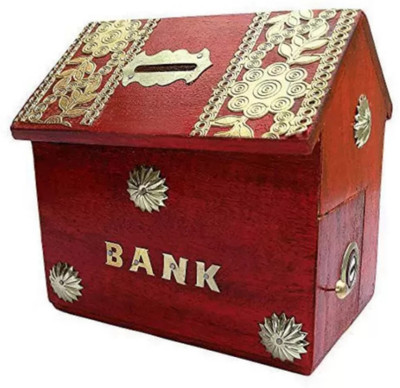 

Wood House Wooden Money bank/ piggy bank/ Coin Bank(Red)