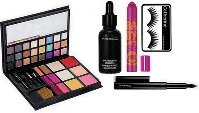 

catherine Eyelashes, Mac Pen Eyeliner,Hyper real Foundation, Face Flawless Palette, maybilline Baby Lips Lip Balm(Set of 5)