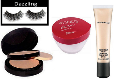 

Dazzling Eyelashes, Mac Two Way Compact, Studio Sculpt spf 15 Foundation, Ponds Age Miracle Wrinkle Corrector Cream(Set of 4)