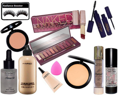 

radiance booster Eyelashes & Naked Urban Decay 12 Shades Eye Shadow Palette & Mac Primer Oil & Face&Body Foundation & Select Cover Up Concealer & Sponge Puff & Compact & Blusher & Lipstick & Eyeliner+Mascara Skin Caviar Primer & Highlight(Set of 13)