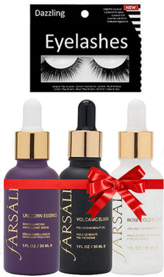 

Dazzling Eyelashes & Rose gold elixir Gold Infused beauty oil ,Volcanic Elixir Polynesian Beauty oil, Unicorn Essence Skin Enhancing Antioxidant Face Serum(Set of 4)