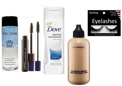

DAZZLING Eyelashes & Mac Face and Body foundation,Haute & Naughty To Black Lash,Bobbi Brown Instant Long Wear Makeup Remover, dove essential nourishment body lotion(Set of 6)