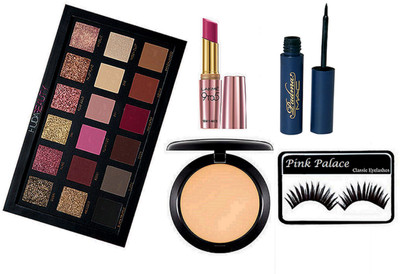 

pink palace eyelashes,compact & lipstick & palette in (18 shades)(Set of 5)