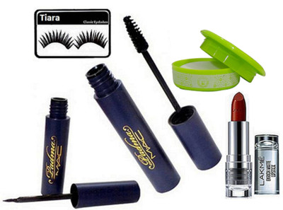 

tiara Eyelashes&Padma Eyeliner & Mascara,Enrich Lipstick,nail paint remover(Set of 5)