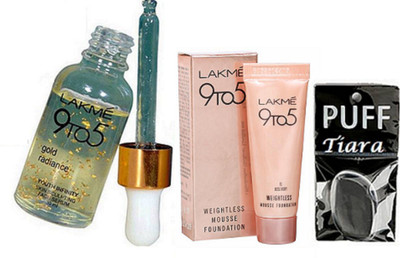 

tiara Silicon Puff,Gold Radiance Face Serum,Weightless Mousse Foundation(Set of 3)