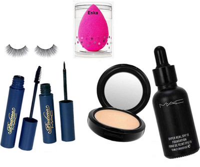 

eska Sponge puff, eyelashes, MAC eyeliner & mascara & hyper real foundation & compact(Set of 5)