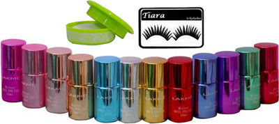

tiara Eyelashes,Lakme Mirror Nail paint Set Of 12,Nail Paint Remover(Set of 14)
