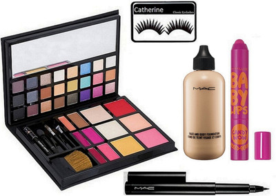 

catherine Eyelashes, Mac Face & Body Foundation, Pen Eyeliner, Face Flawless Palette, maybilline Baby Lips Lip Balm(Set of 5)