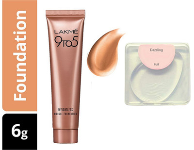 

Dazzling Silicon Puff Mac Lakme 9to5 Weithness Mousse Foundation(Set of 2)