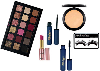 

pink palace eyelashes,compact & lipstick & padma eyeliner & mascara & palette in (18 shades)(Set of 6)