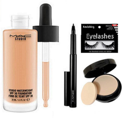 

ravishing Eyelashes, MAC studio water weight foundation & compact & Pen Eye liner(Set of 4)