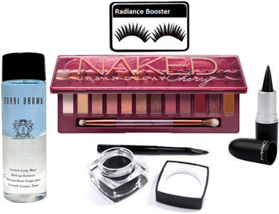 

radiance booster Eyelashes & Naked Urban Decay Cherry Eyeshadow Palette & Fluid line Gel Eyeliner & Stick Kajal & Bobbi Brown Makeup Remover(Set of 5)