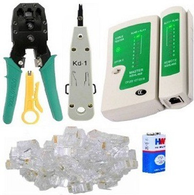 

Inditrust Crimping Tool combo with Network LAN Cable Tester 60 RJ45 Connectors Cable tester Krone tool and Battery Combo Set