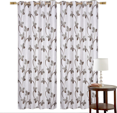 Miracle Home Decor 213 cm (7 ft) Polyester, Blends Door Curtain (Pack Of 2)(Floral, Coffee) Flipkart