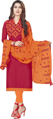 manvaa Cotton Blend Solid, Embroidered Salwar Suit Material