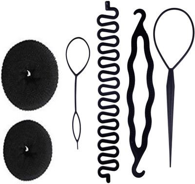 

S R Enterprises different donuts and diy kit tools juda bun(pack of 6pcs) Hair Accessory Set(Black)