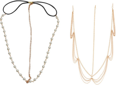 

FemNmas Combo of 2 Party Wear Pearl Multi Chain Women Head Chain Wedding Party Hair Accessories Bohemian Headpiece For Girls & Women Hair Chain(Gold)
