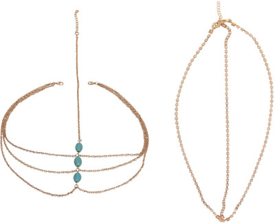 

FemNmas 2 Pcs Gold Head Chain Gypsy Jewelry Bollywood Jewelry Head pieces for Women Gold Headpiece Hair Chain(Gold)