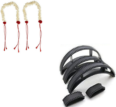 

S R Enterprises artificial hair gajra accessories use for wome3n and girls and bumpits puff bun maker (pack of 7pcs) Hair Accessory Set(White, Black)