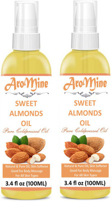 

AroMine 100% Pure Cold Pressed Sweet Almond Oil For Hair and Skin, 100ml-Pack of-2-Bottle-(200ml) Hair Oil(200 ml)