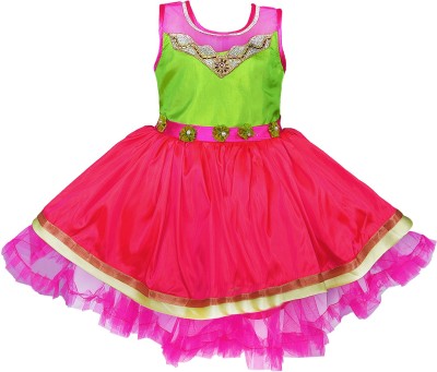 Wishkaro Girls Midi/Knee Length Party Dress(Pink, Sleeveless)