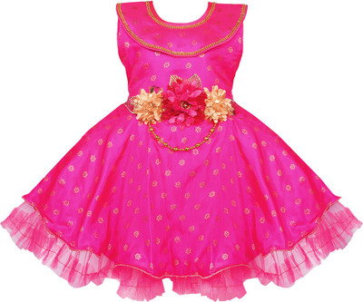 Wishkaro Girls Midi/Knee Length Party Dress(Pink, Sleeveless)