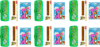 

INAAYA pencil box with eraser set cartoon character Art Plastic Pencil Boxes(Set of 36, Green)
