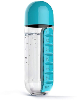 Auf 7 Days Pills Bottle Organiser 7 Compartments With 600 ml Water Bottle (Blue) Pill Box(Multicolor)