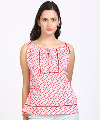 Style Quotient Casual Sleeveless Printed Women Pink Top