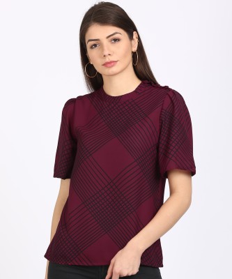 Style Quotient Casual Half Sleeve Checkered Women Maroon Top