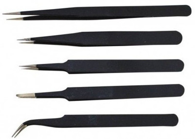 

Inditrust 5 Pcs Non Magnetic Straight & Curved Tips Tweezers Used in Mobile / Gadget / Laptop Repair and Jewelry Repair