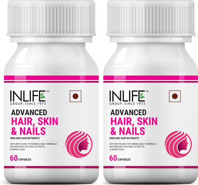 Inlife Biotin Advanced Hair Skin & Nails Supplement - 60 Capsules (2 Pack)(120 No)