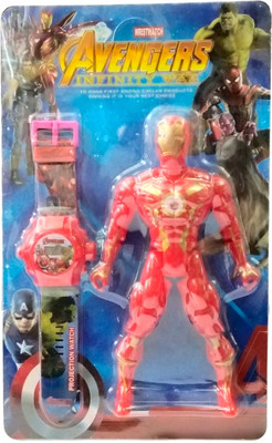 ClueSteps Kids Wrist Projection Watch with Iron Man Action Figure 4.5 Inch Height(Multicolor, Red)