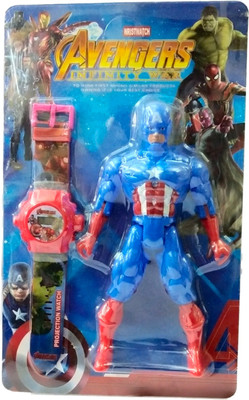 

ClueSteps Kids Wrist Projection Watch with Captain America Action Figure 4.5 Inch Height(Multicolor, Blue)