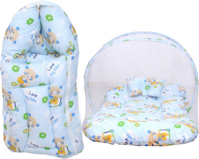 RBC RIYA R blue lmb combo combo of net bed and sleeping bag crib(Fabric, Blue)
