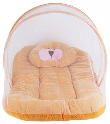 

Little Velvet Bedding Set with Foldable Mattress, Mosquito Net and Pillow for New Born Babies Standard Crib(Fabric, Peach)