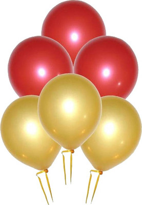 Riit Solid Metallic Balloons for Decoration Combo (Red And Gold) Balloon(Gold, Red, Pack of 50)