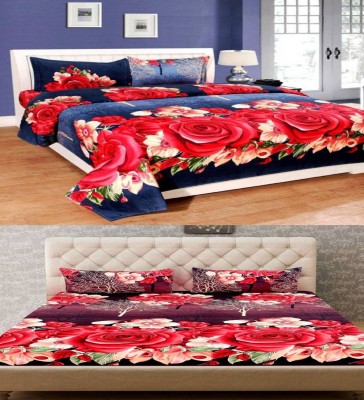 New panipat textile zone 145 TC Polycotton Double 3D Printed Flat Bedsheet(Pack of 2, Multicolor)
