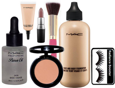 

radiance booster Eyelashes & Mac Primer Oil & Face&Body Foundation & Select Cover Up Concealer & Lipstick & Blusher With Makeup Brush(Set of 7)