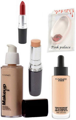 

pink palace Silicone puff, MAC studio water weight & makeup foundation & concealer & matte finish lipstick(Set of 5)