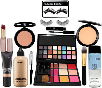 

radiance booster Eyelashes & Mac 24 Shades Eye Shadow + 6 Shades Blusher + 6 Shades Lip Color Palette & Compact & Blusher & Pro Long Wear&Face&Body Foundation & Liquid Last Eyeliner+Mascara & Bobbi Brown Makeup Remover & Lakme 9 to 5 Matte Lipstick(Set of